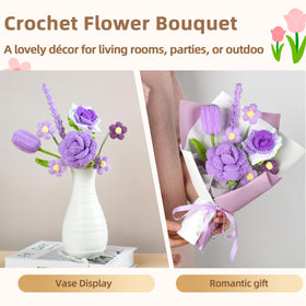 MengxFly purple crochet roses detail highlights craftsmanship and texture.