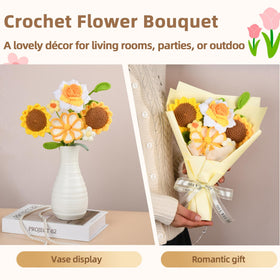 MengxFly yellow crochet rose bouquet adds warm color for gifting occasions.