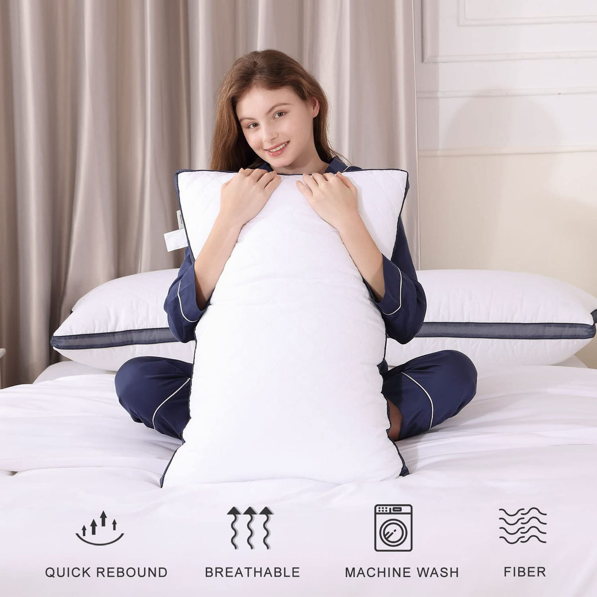 Meoflaw pillow shown in bed, suitable for side and back sleepers