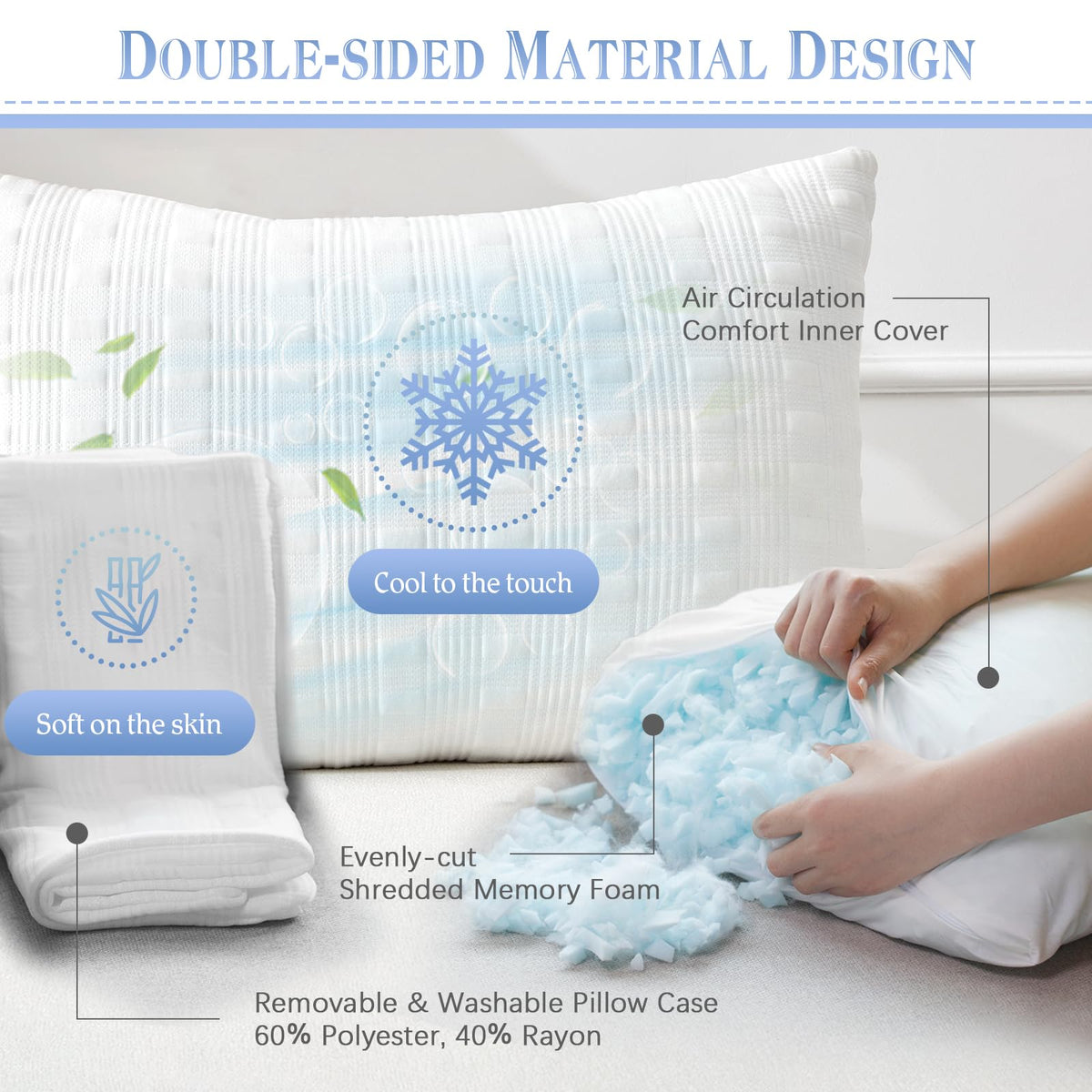 Meoflaw shredded memory foam-fill pillow offers responsive support.