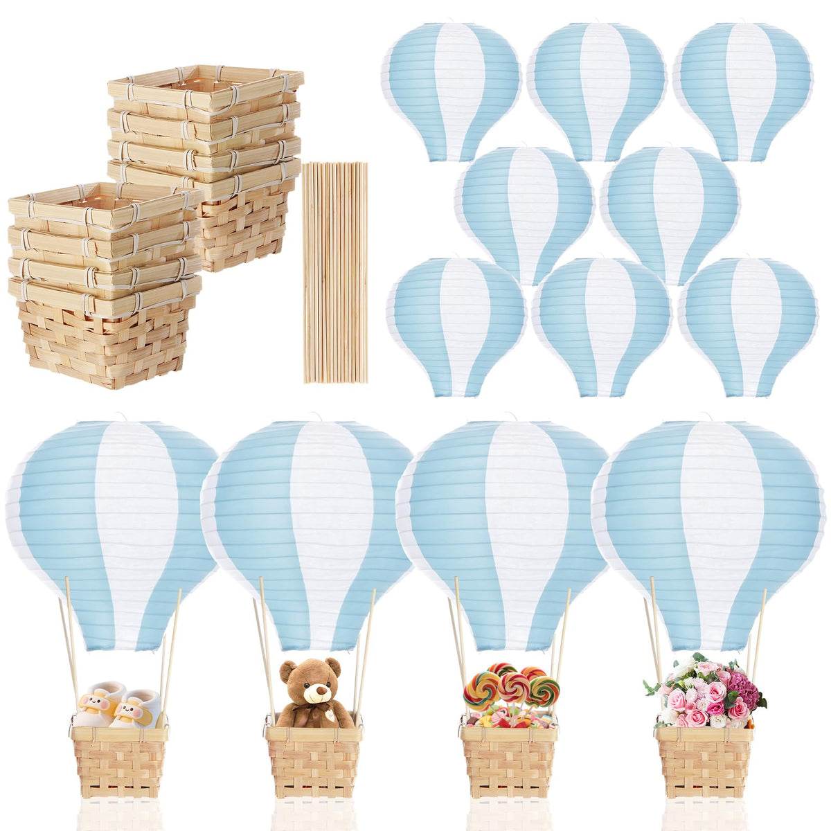 Meooeck blue hot air balloon lanterns ready for elegant table centerpieces.