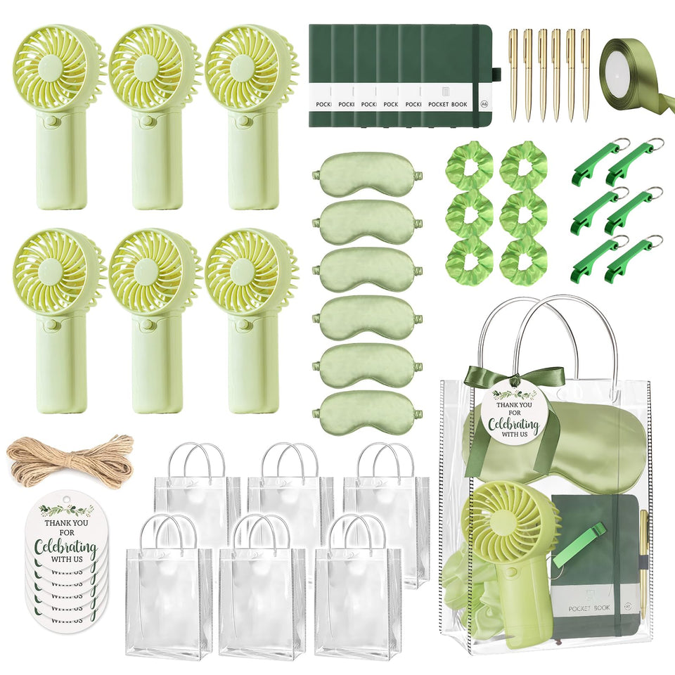 MEPIG 6-set green handheld fans cool guests on a warm summer baby shower