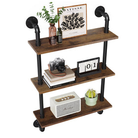 Merapi 24-inch industrial floating shelves with pipe frame for sturdy display and easy mounting.
