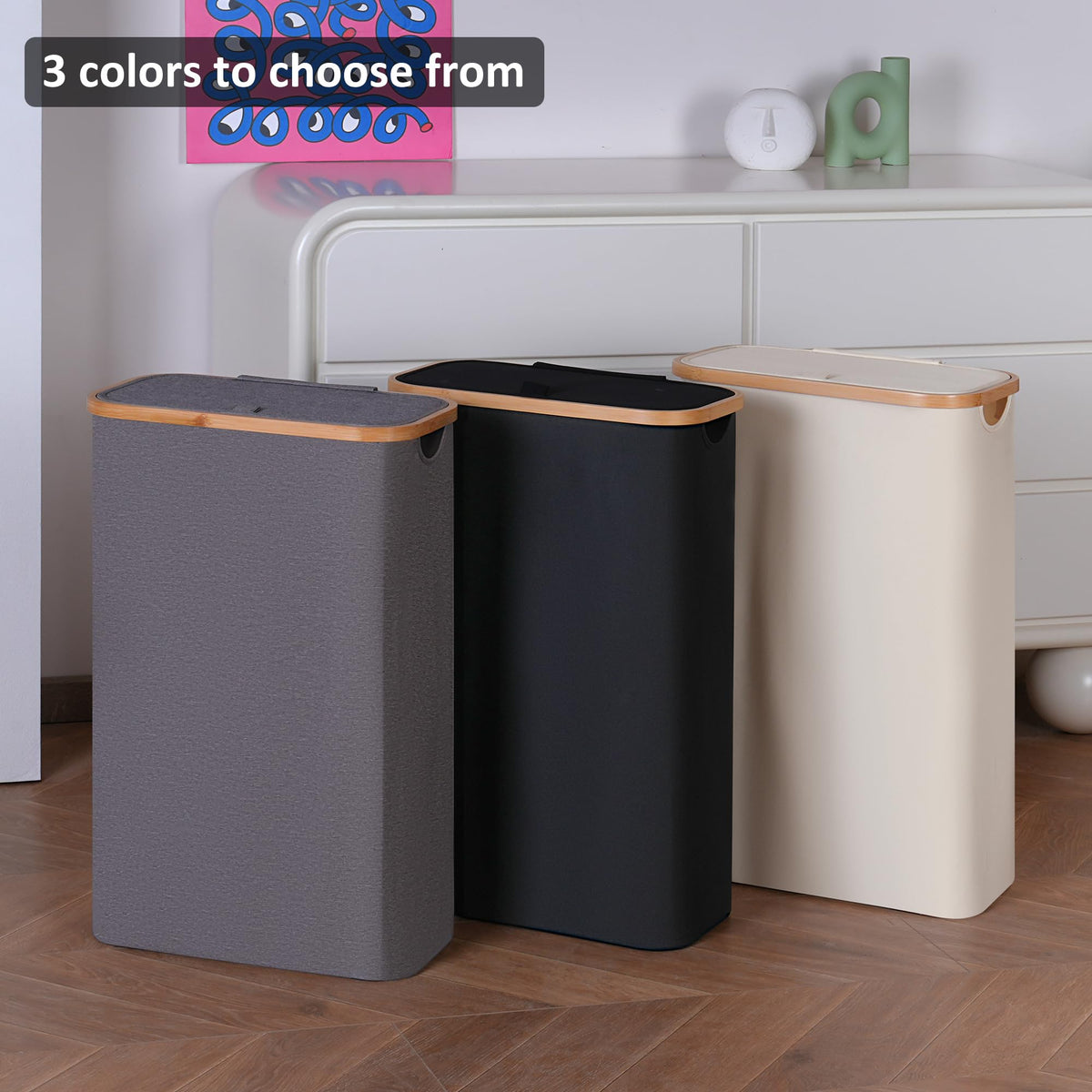 Merkisa 60L Slim Laundry Hamper lid keeps laundry out of sight