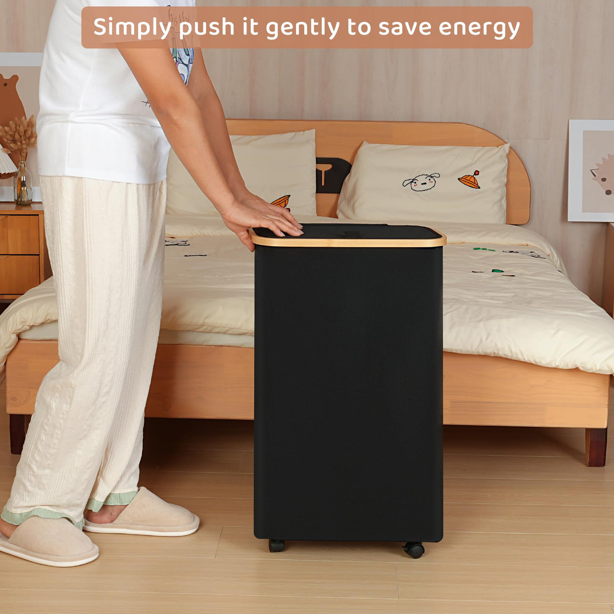 Merkisa collapsible tall cloth hamper folds flat for under-bed storage.