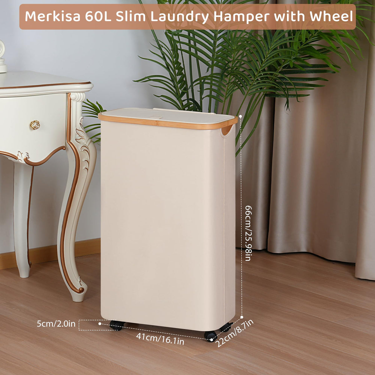 Merkisa basket bamboo handles offer smooth grip for comfortable lifting.