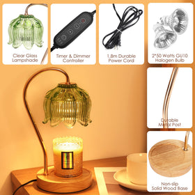 Merrtody flower candle warmer lamp shows dimmer control and two 50W bulbs for adjustable diffusion.