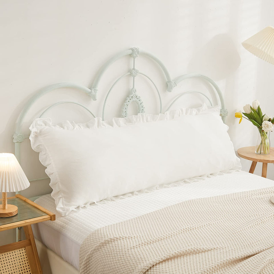 Merryword boho white pillowcase 20x54 fringe closeup, durable microfiber texture for daily use.