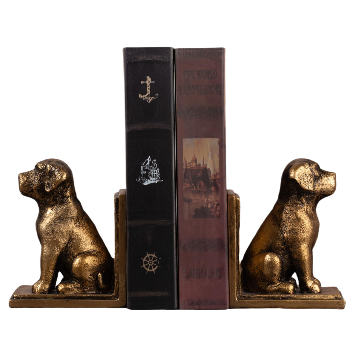 Mervkis Labrador dog bookends front view stabilize heavy books on shelves