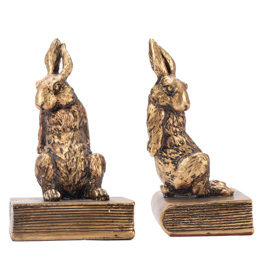 Mervkis rabbit bookends gold front view adds decorative stability for shelves