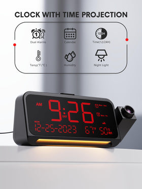 Mesqool clock shows 180° swivel projection for flexible viewing angles.