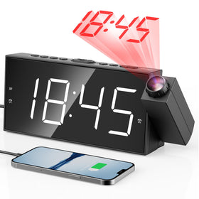 Mesqool projector alarm clock with ceiling projection for easy nighttime viewing