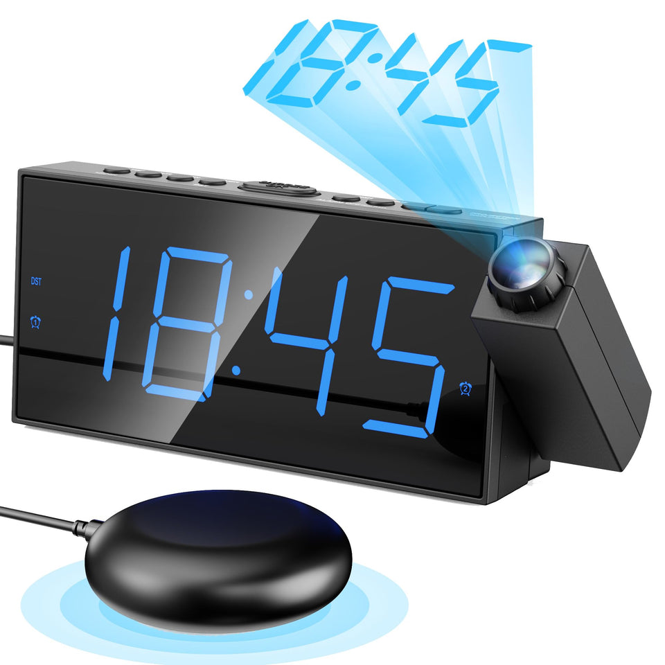 Mesqool projection alarm clock projecting time onto wall for easy bedside viewing