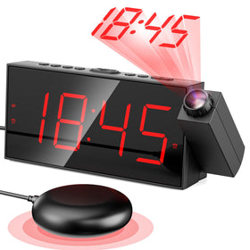 Mesqool projection alarm clock with bed shaker for heavy sleepers