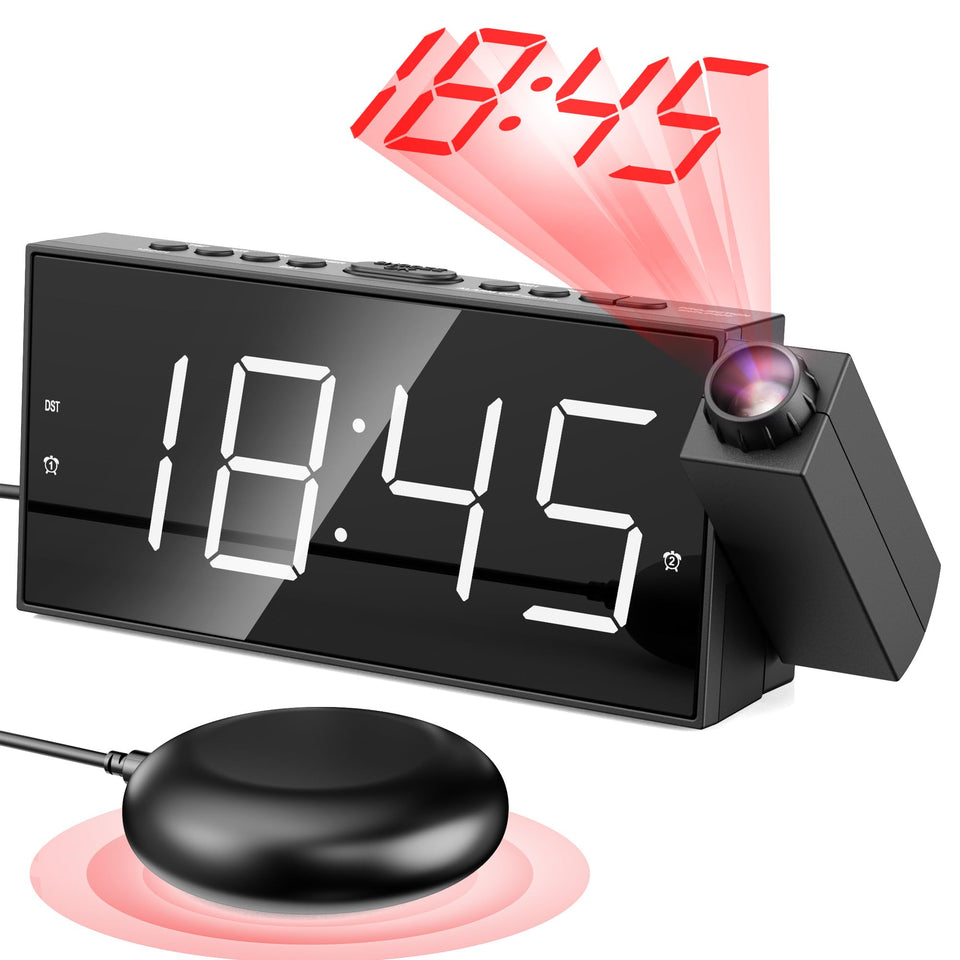 Mesqool projection alarm clock with bed shaker ready for discreet waking