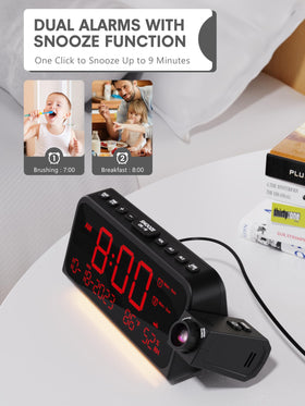 Mesqool clock includes USB-C and USB ports for convenient device charging.