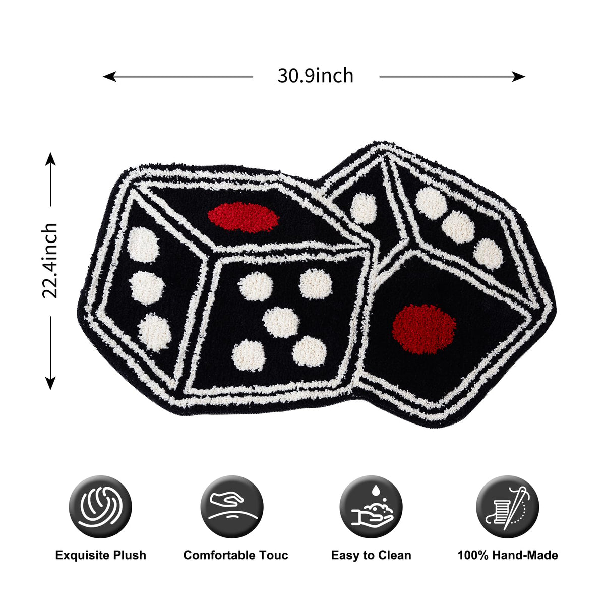 Meudid Dice Rug non-slip backing on tile floors ensures safety.