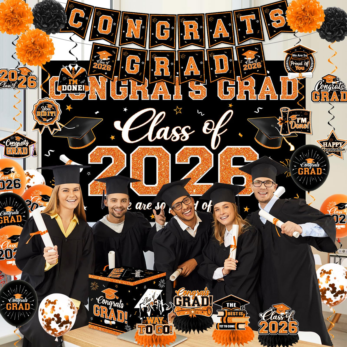 Meuqeaju Congrats Grad cardboard box provides a sturdy, reusable keepsake for notes and messages.