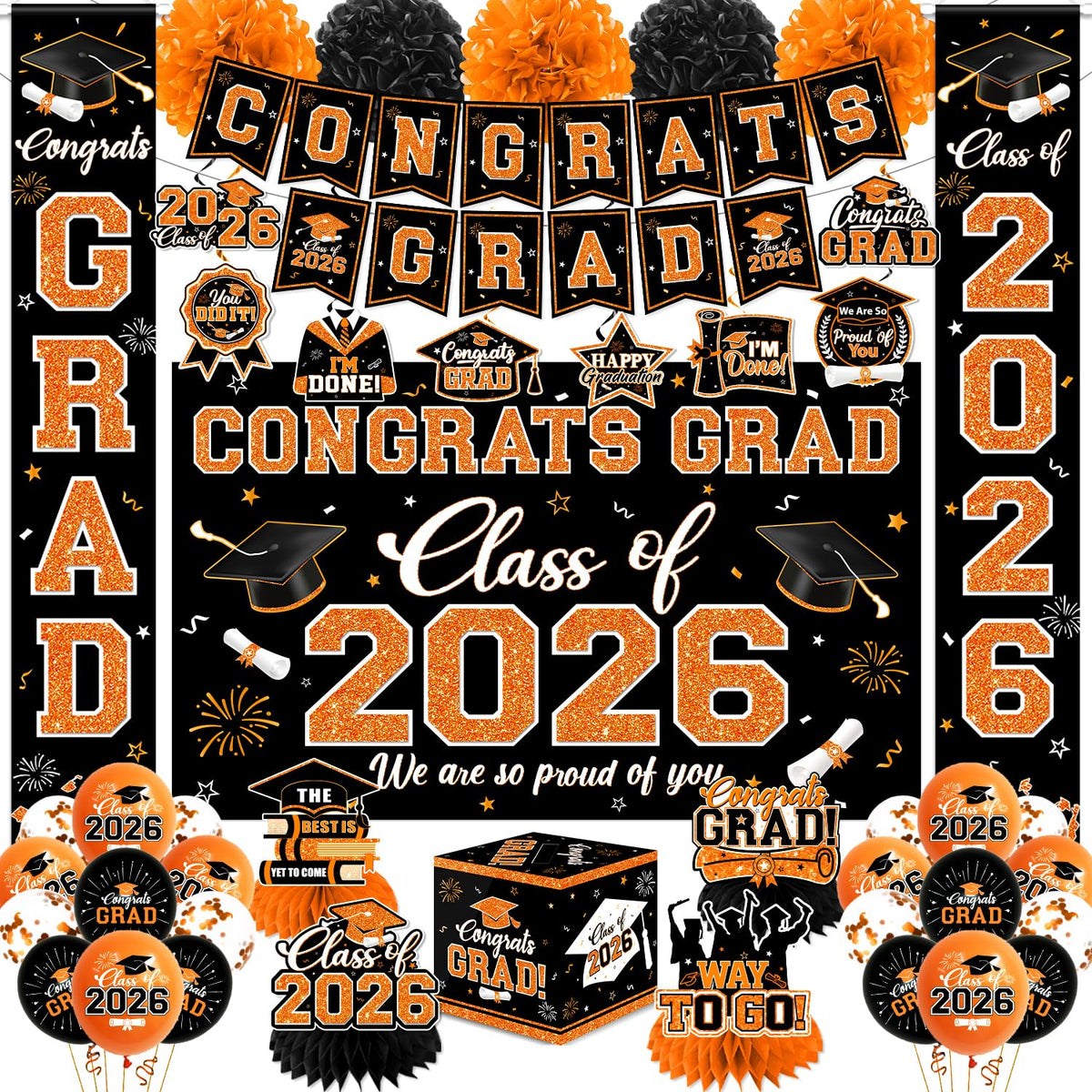 Meuqeaju glitter Congrats Grad banner serves as a bright photo backdrop for Class of 2026.
