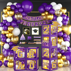 Meuqeaju graduation arch in purple and gold for an eye-catching photo backdrop