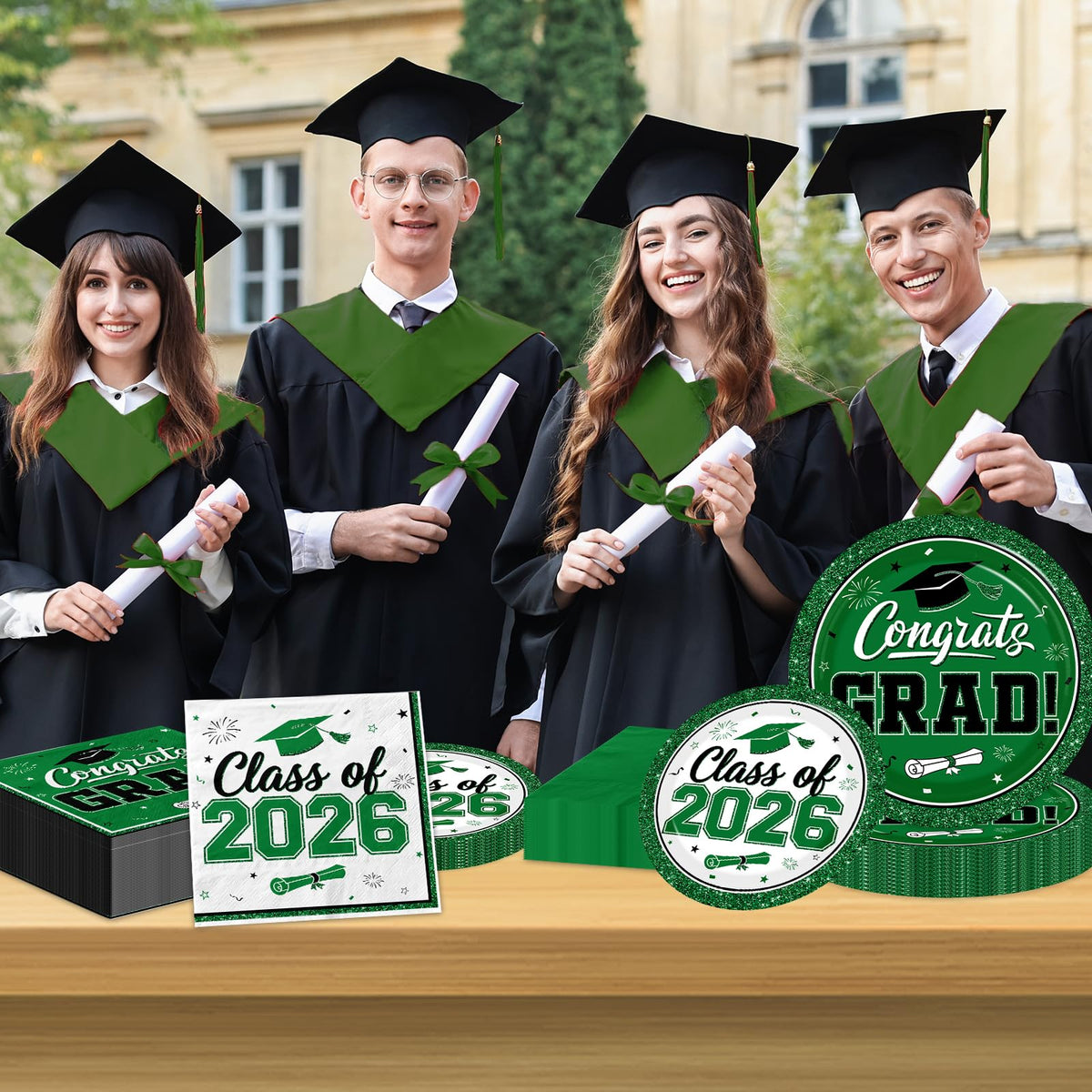 Meuqeaju graduation plates 7in green dessert plates for a cohesive Class of 2026 look