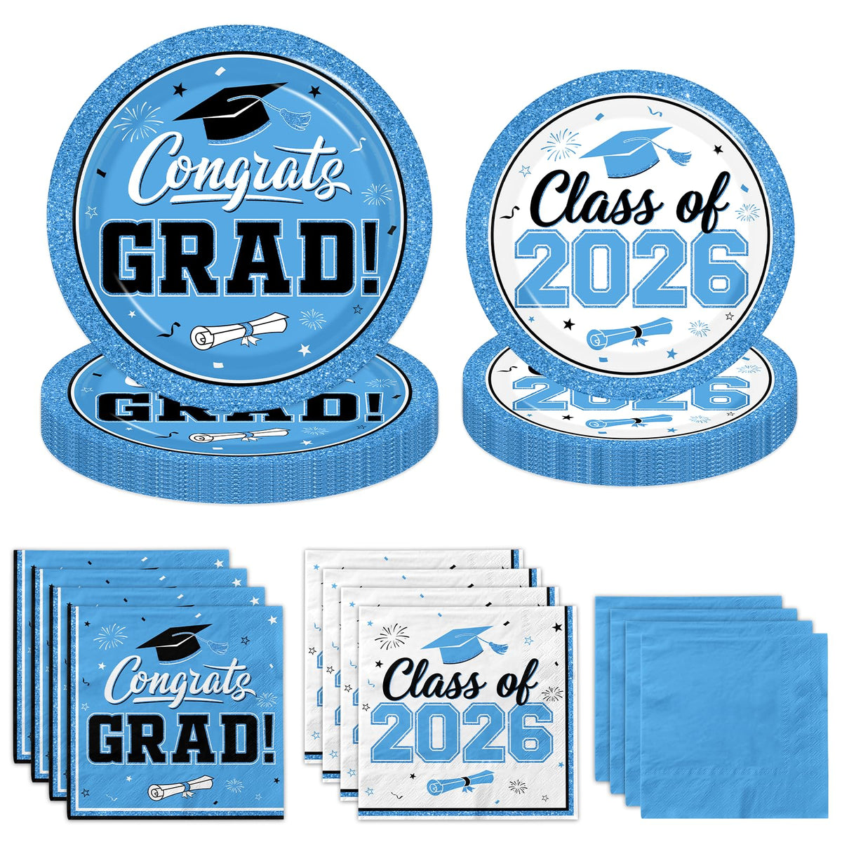 Meuqeaju graduation plates in sky blue for a coordinated Class of 2026 table