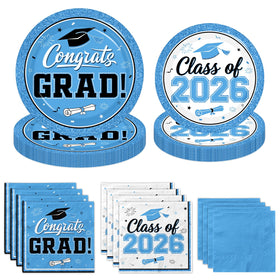 Meuqeaju graduation plates in sky blue for a coordinated Class of 2026 table