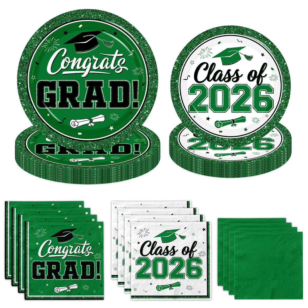 Meuqeaju graduation plates 9in green luncheon set for easy cleanup after Class of 2026 celebration