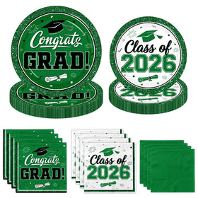 Meuqeaju graduation plates 9in green luncheon set for easy cleanup after Class of 2026 celebration