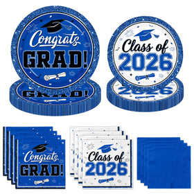 Meuqeaju graduation plates and napkins collection in blue for a coordinated Class of 2026 celebration