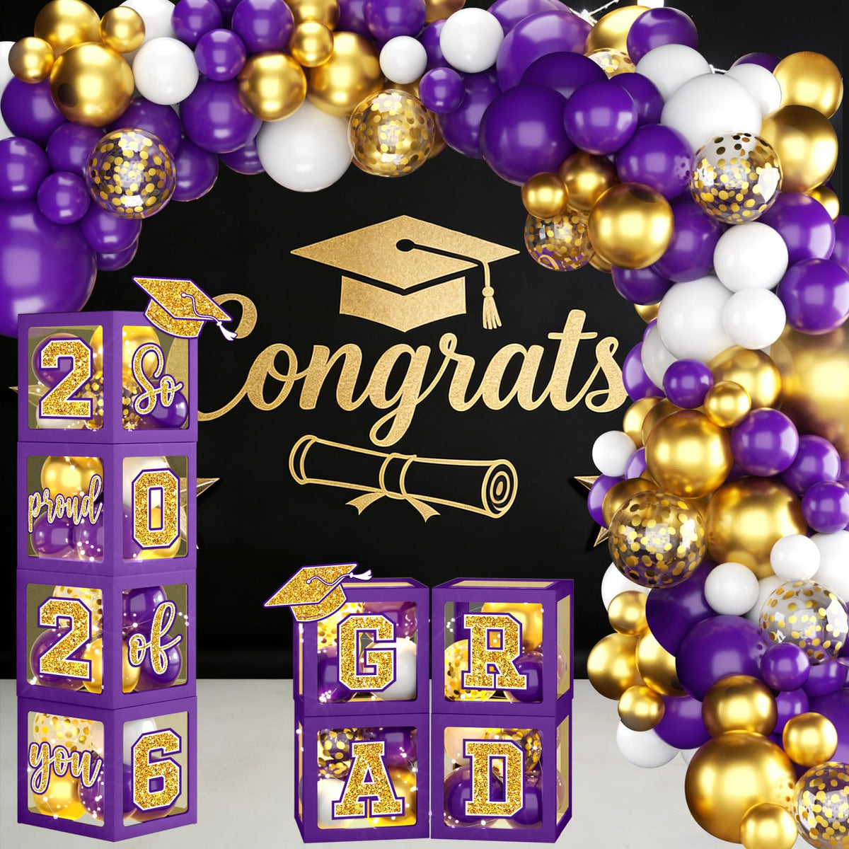 Meuqeaju purple-gold balloons create a durable, versatile décor element