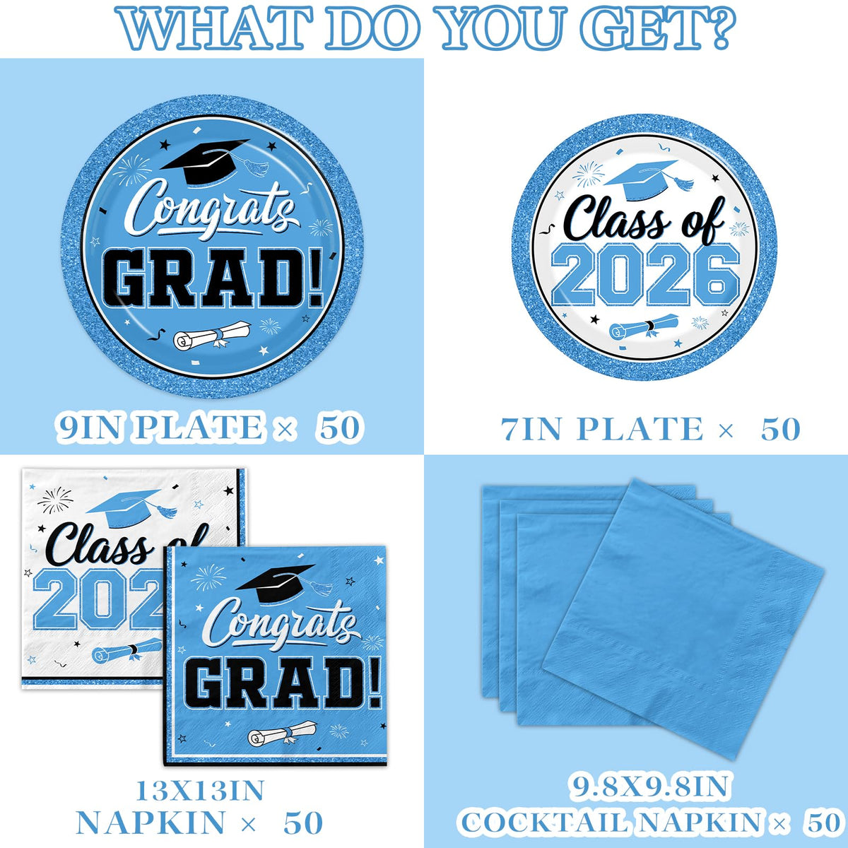 Meuqeaju sky blue table setting complements graduation decor and photos