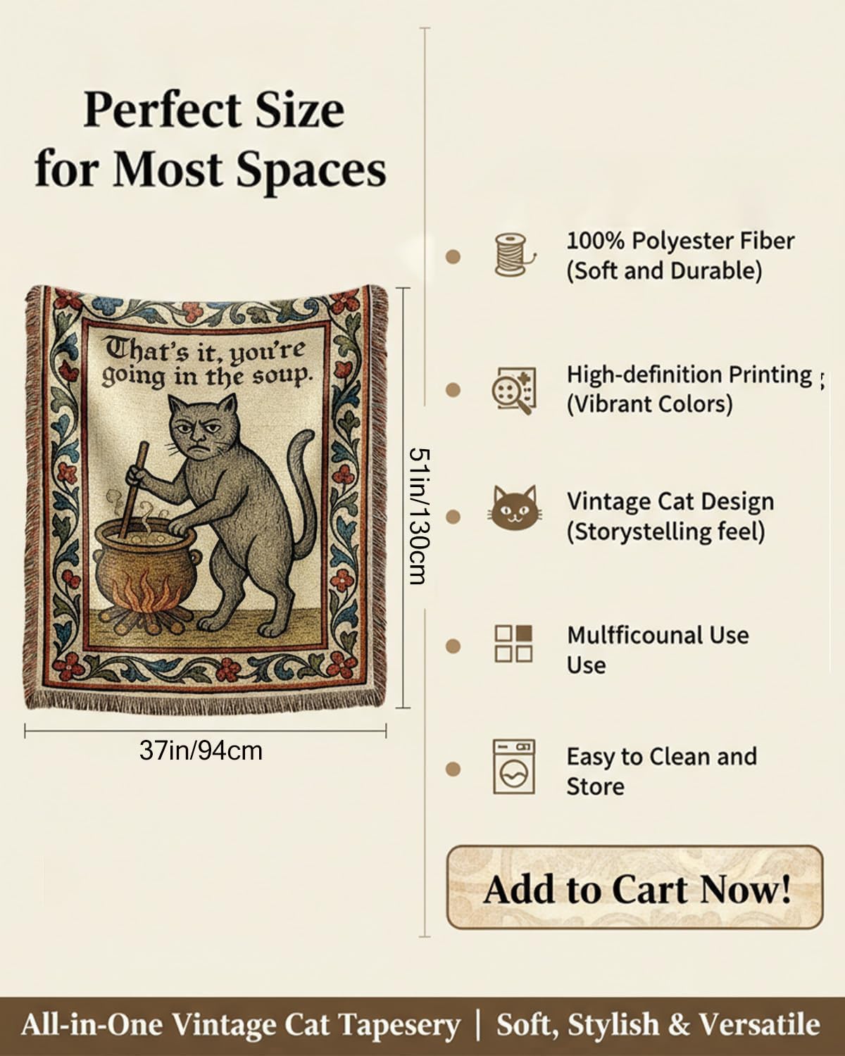 Mevious Weird Medieval Cat Tapestry travel mat for portable style and comfort.