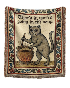 Mevious Weird Medieval Cat Tapestry wall art with vibrant colors and whimsical charm.