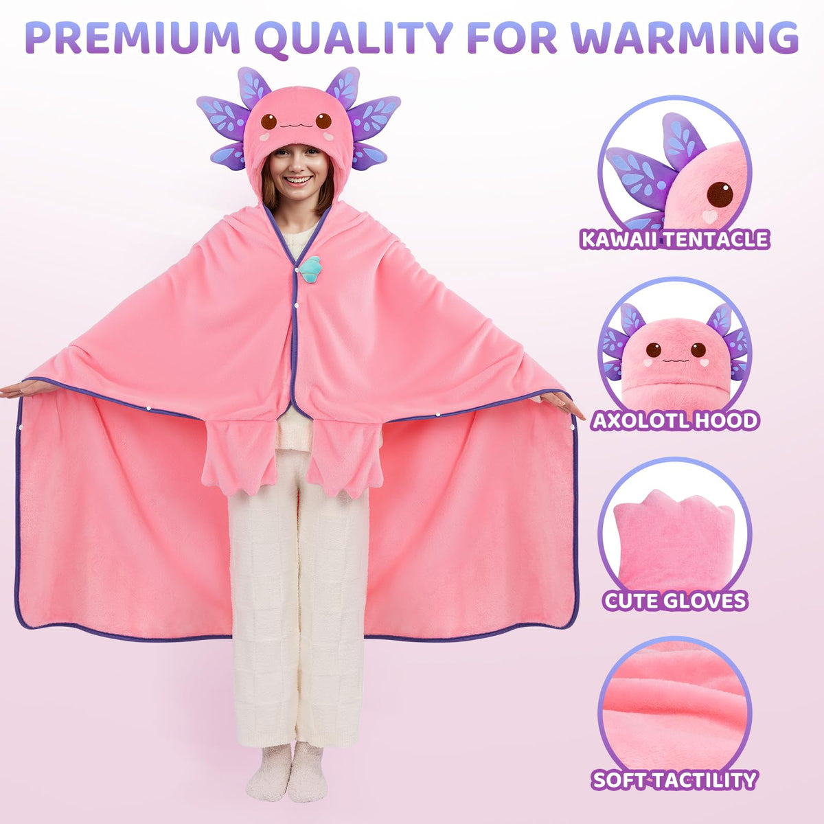Mewaii easy-care machine-washable axolotl blanket stays soft and long-lasting.
