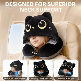 Mewaii memory foam pillow with hood, close-up showing adaptive neck support.