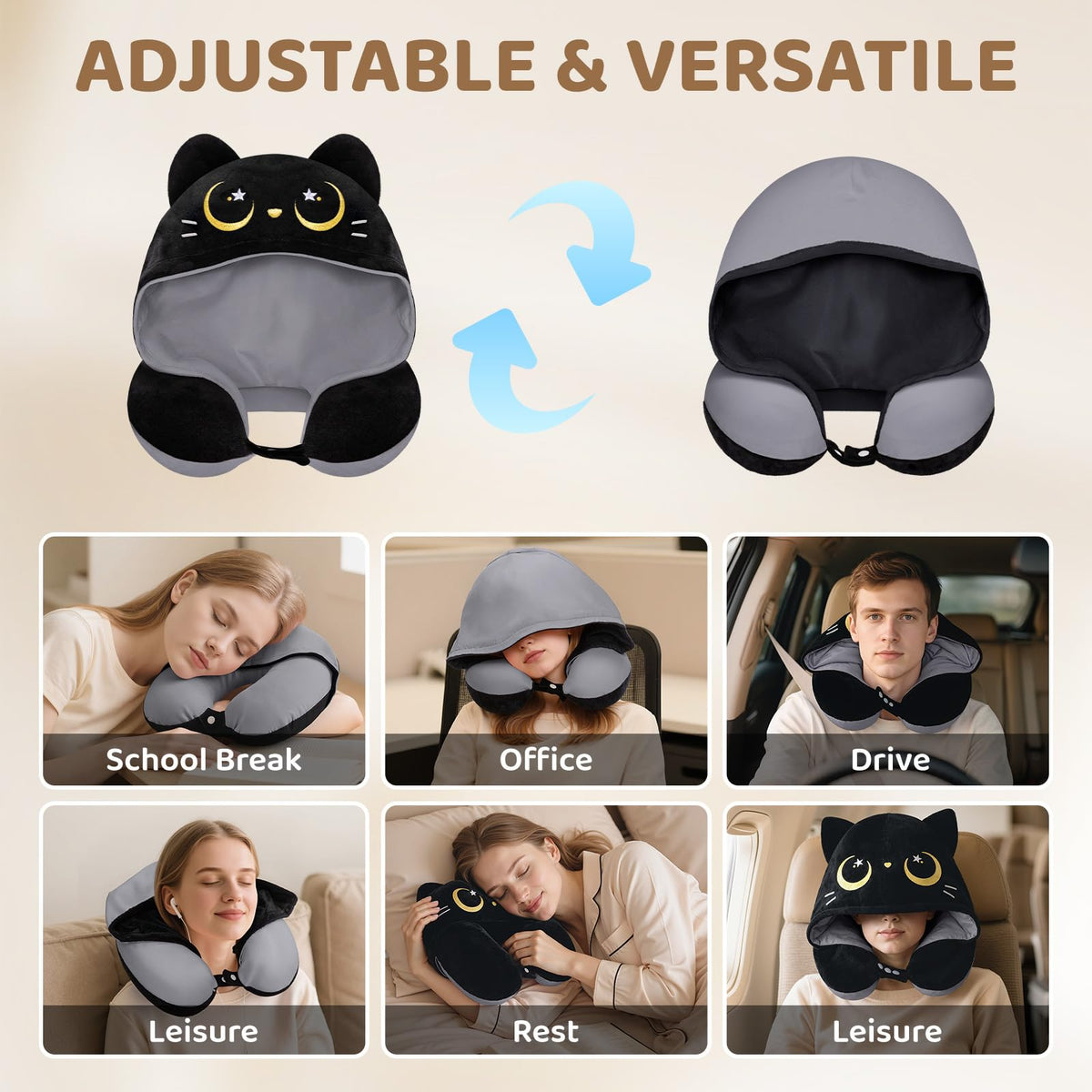 Mewaii pillow usable on planes, cars, or at home for naps.
