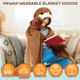Mewaii Otter Blanket Hoodie worn for relaxing at home with easy movement