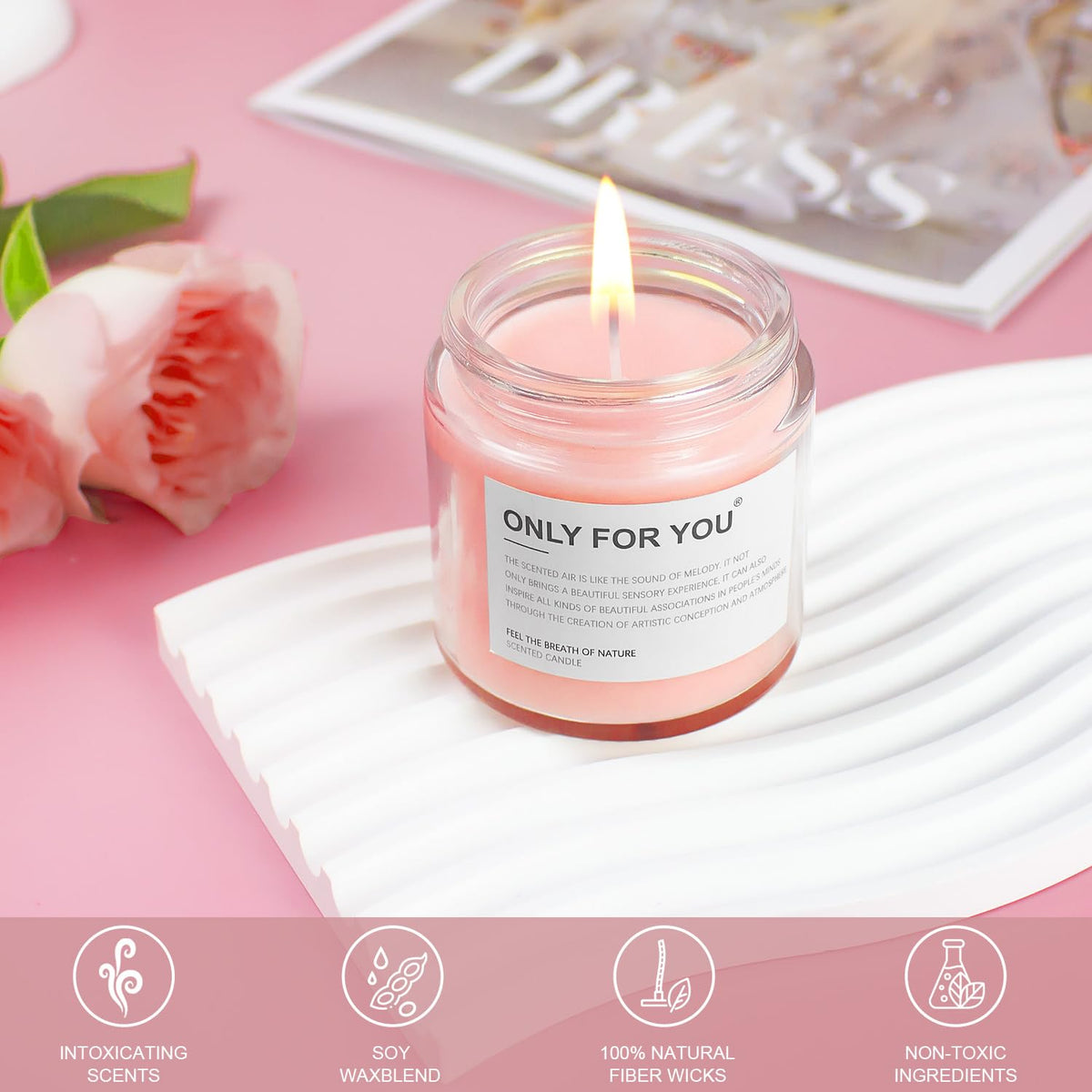 Mewjut rose-scented candle for a calming atmosphere