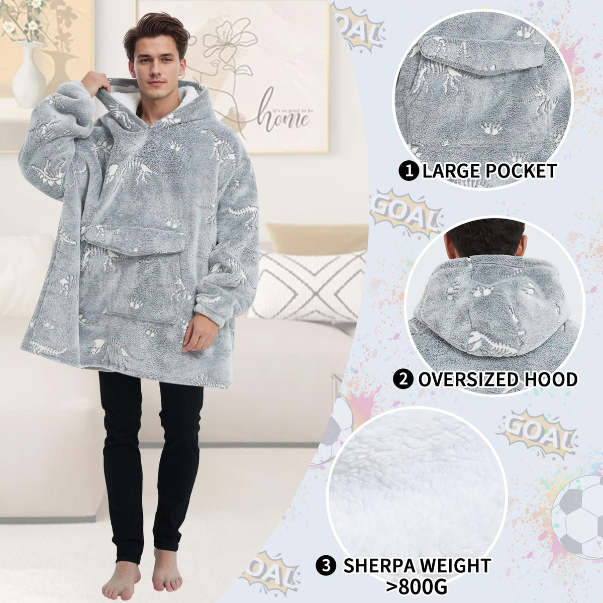 Mewkou 280GSM fabric and vibrant print deliver luxurious warmth and style.