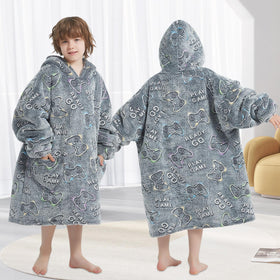 Mewkou game-controller print hoodie; celebrates gaming while staying warm.