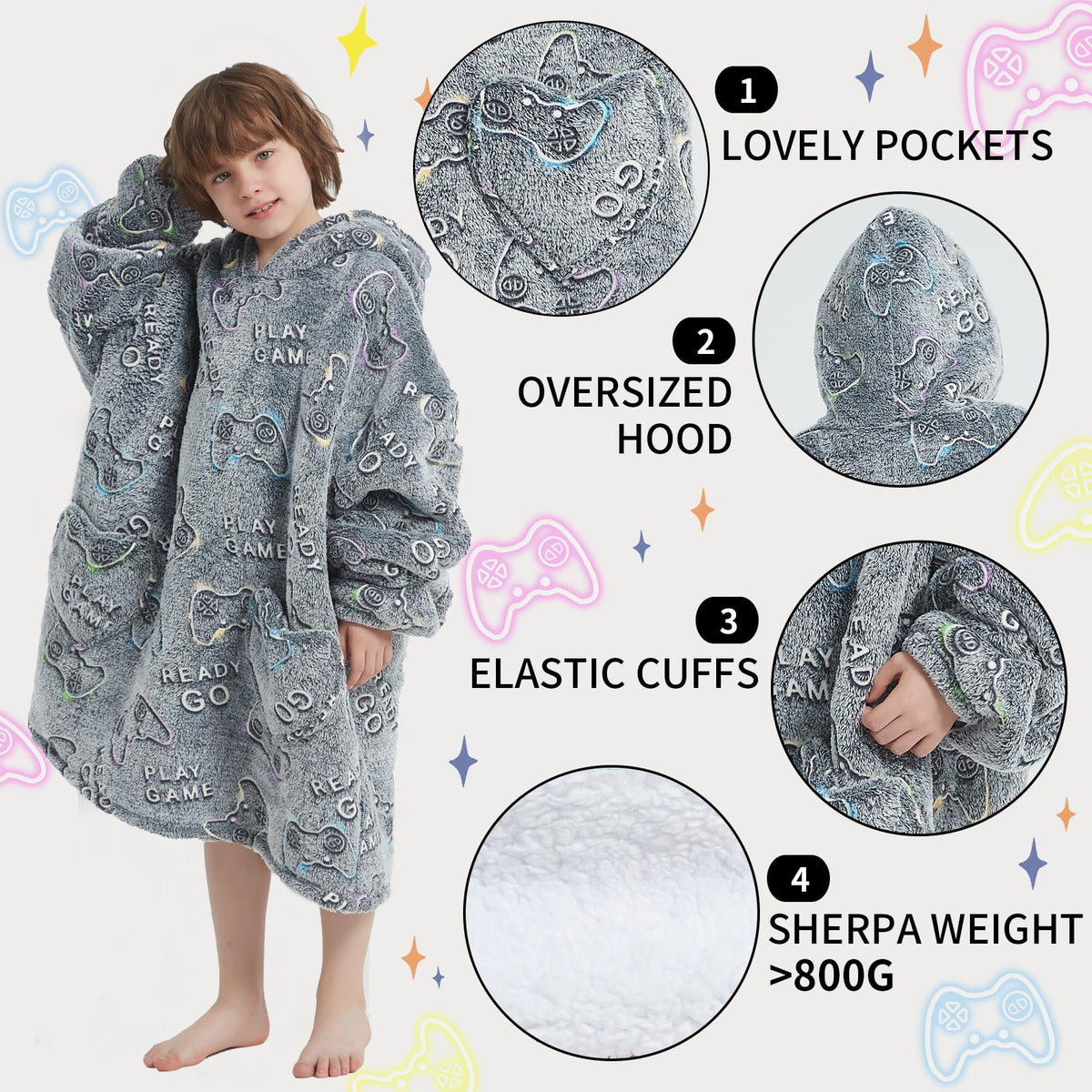 Mewkou glow-in-the-dark graphic hoodie; playful nighttime visibility.