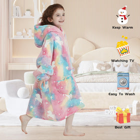 Mewkou kids hooded blanket glow-in-the-dark rainbow unicorns for nighttime fun