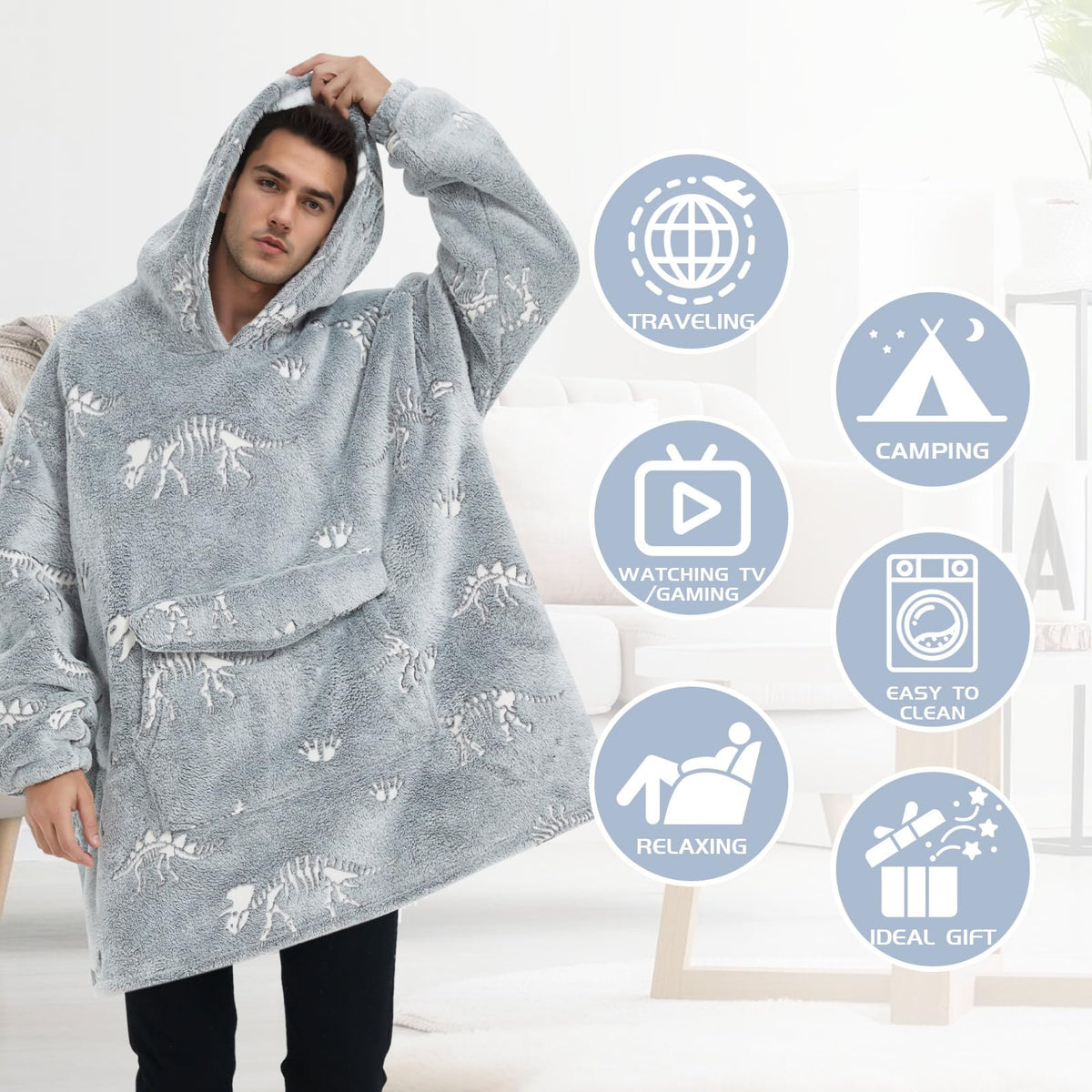 Mewkou one-size hoodie blanket fits most, perfect for home and travel.