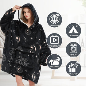 Mewkou model wearing oversized blanket hoodie for lounging and outdoors.