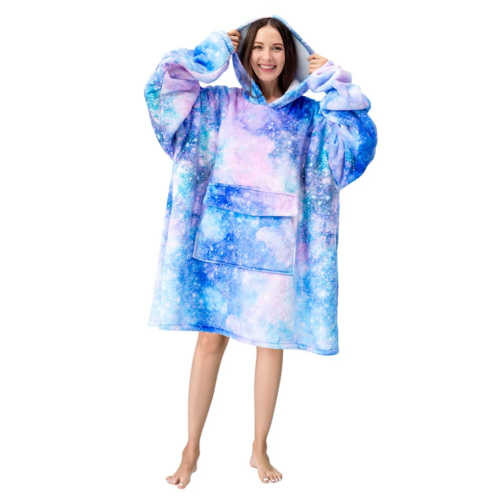 Mewkou wearable blanket hoodie back view shows oversized fit for universal warmth.