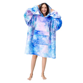 Mewkou wearable blanket hoodie back view shows oversized fit for universal warmth.