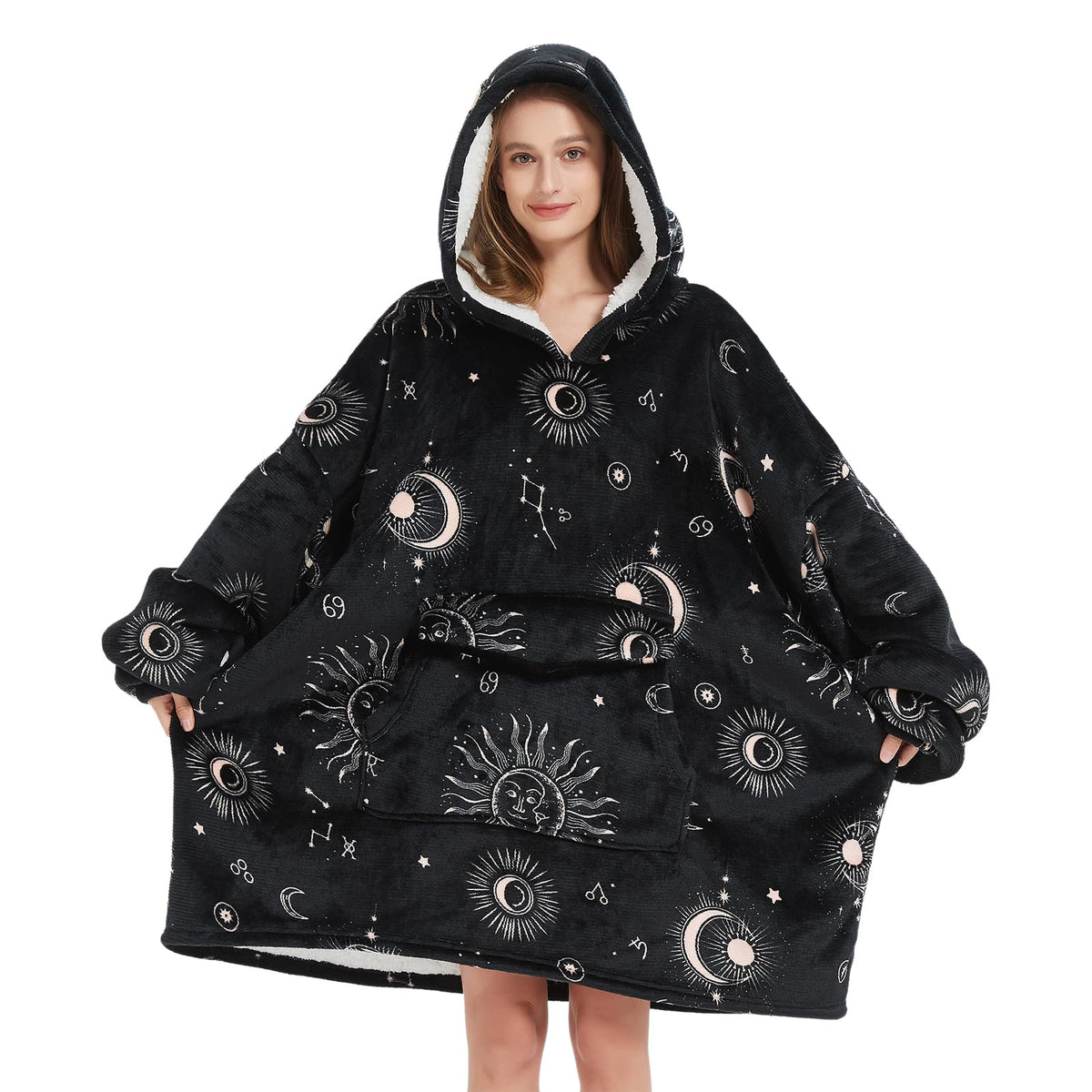 Mewkou wearable blanket hoodie front view for cozy home lounging.