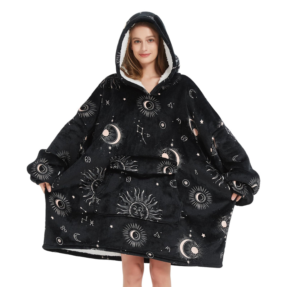 Mewkou wearable blanket hoodie front view for cozy home lounging.