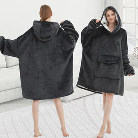 Mewkou wearable blanket hoodie grey care-ready for washing